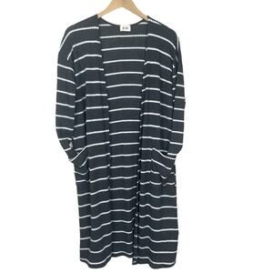 Bibi Long Gray White Lightweight Cozy Knit Open Front Cardigan NEW Size Large
